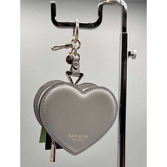 Kate Spade KK753 Liv Heart Coin Purse Bag Charm Smooth Nimbus Grey Leather NWT - Picture 11 of 15